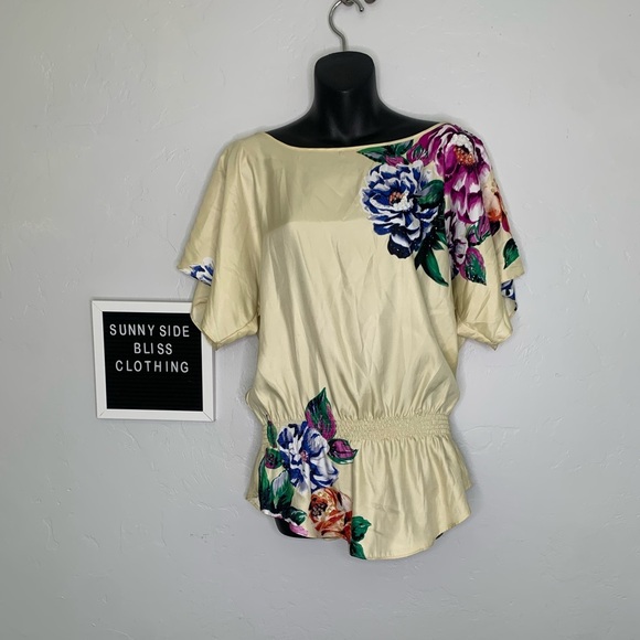 Eci New York 90s Floral Blouse W/ Beaded Detailing Size Small - Picture 1 of 13